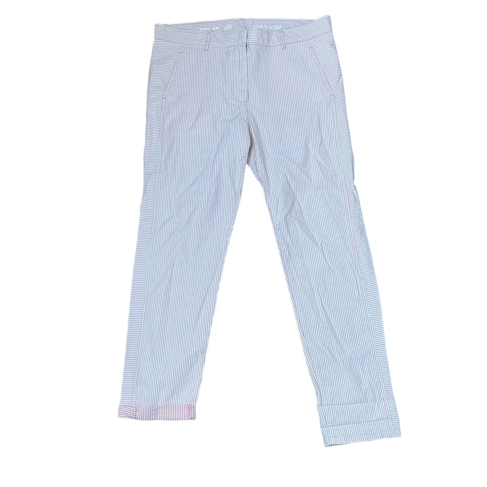 Khakis by Gap Skinny Mini Pink Striped Rolled Pants Mid-Rise Stretch Women 6
